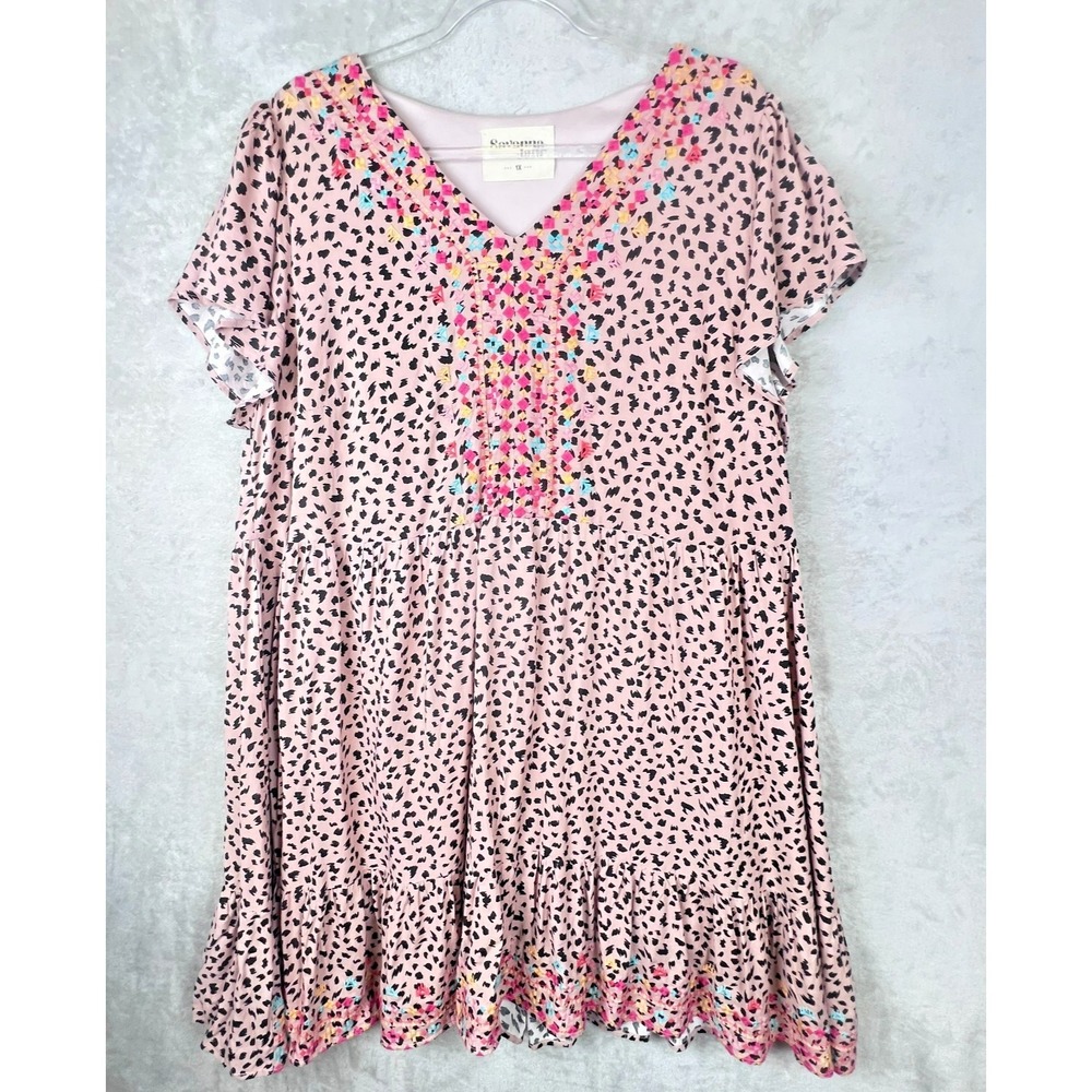 Savanna‎ Jane Plus Pink Embroidered Boho Tunic Dress XL Leopard Print Peasant